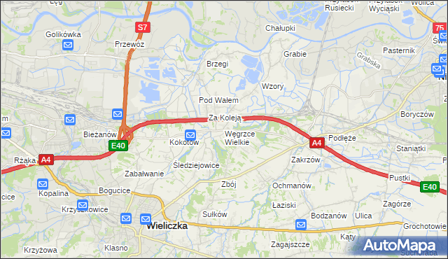 mapa Węgrzce Wielkie, Węgrzce Wielkie na mapie Targeo