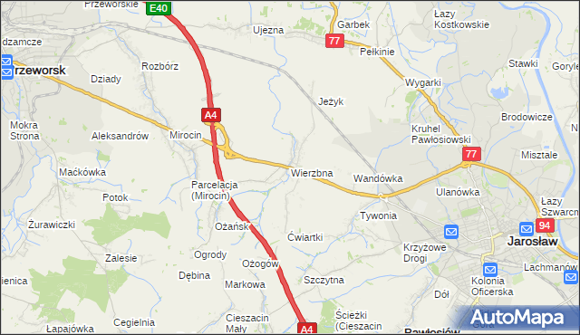 mapa Wierzbna gmina Pawłosiów, Wierzbna gmina Pawłosiów na mapie Targeo