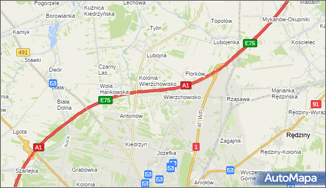 mapa Wierzchowisko gmina Mykanów, Wierzchowisko gmina Mykanów na mapie Targeo