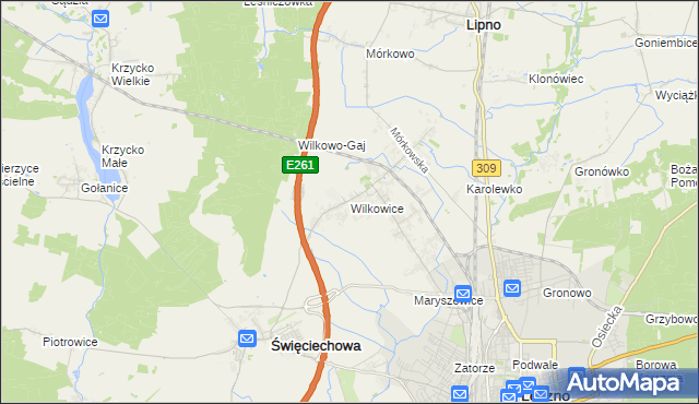 mapa Wilkowice gmina Lipno, Wilkowice gmina Lipno na mapie Targeo