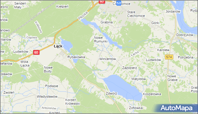 mapa Wincentów gmina Łąck, Wincentów gmina Łąck na mapie Targeo