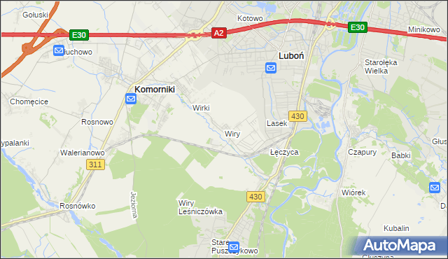 mapa Wiry gmina Komorniki, Wiry gmina Komorniki na mapie Targeo