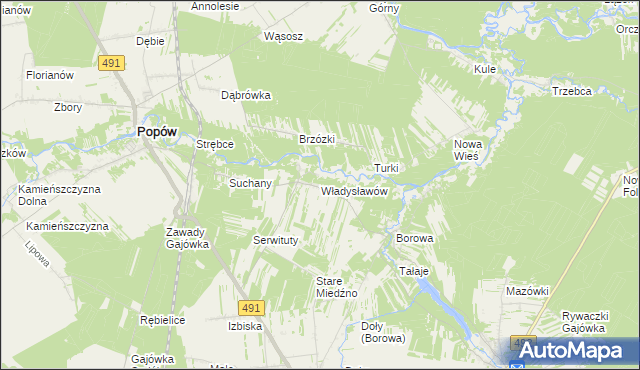 mapa Władysławów gmina Miedźno, Władysławów gmina Miedźno na mapie Targeo