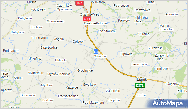 mapa Włostów gmina Lipnik, Włostów gmina Lipnik na mapie Targeo