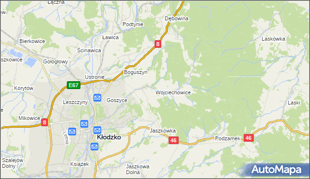 mapa Wojciechowice gmina Kłodzko, Wojciechowice gmina Kłodzko na mapie Targeo