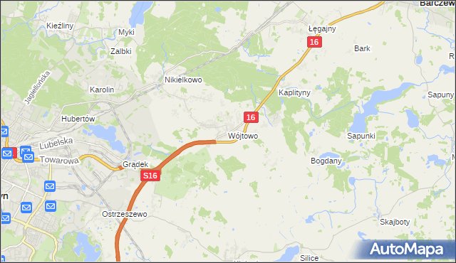 mapa Wójtowo gmina Barczewo, Wójtowo gmina Barczewo na mapie Targeo