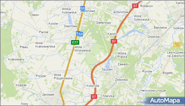 mapa Wola Mrokowska, Wola Mrokowska na mapie Targeo