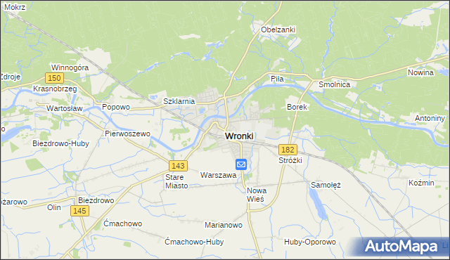 mapa Wronki powiat szamotulski, Wronki powiat szamotulski na mapie Targeo