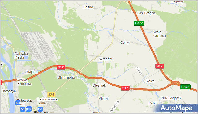 mapa Wronów gmina Końskowola, Wronów gmina Końskowola na mapie Targeo