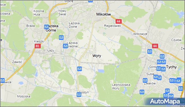 mapa Wyry, Wyry na mapie Targeo