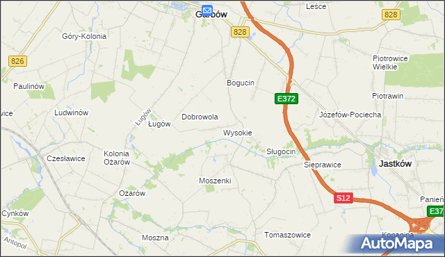 mapa Wysokie gmina Jastków, Wysokie gmina Jastków na mapie Targeo