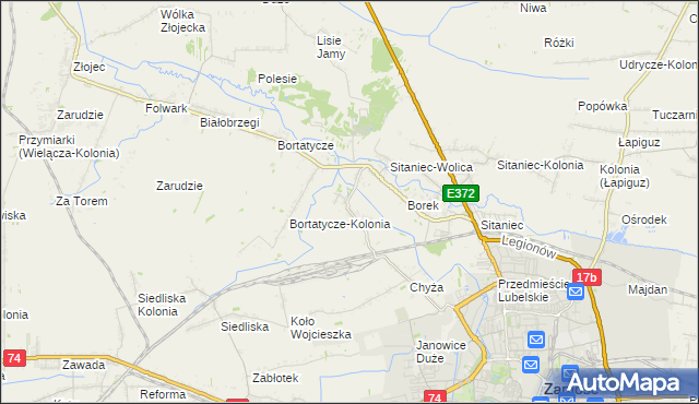 mapa Wysokie gmina Zamość, Wysokie gmina Zamość na mapie Targeo