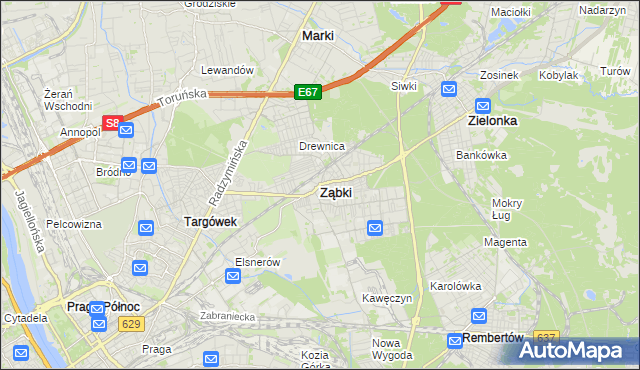 mapa Ząbki powiat wołomiński, Ząbki powiat wołomiński na mapie Targeo
