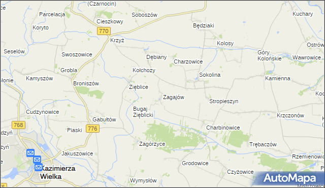 mapa Zagajów gmina Czarnocin, Zagajów gmina Czarnocin na mapie Targeo