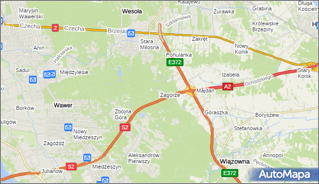 mapa Zagórze gmina Wiązowna, Zagórze gmina Wiązowna na mapie Targeo