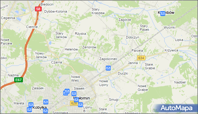mapa Zagościniec gmina Wołomin, Zagościniec gmina Wołomin na mapie Targeo