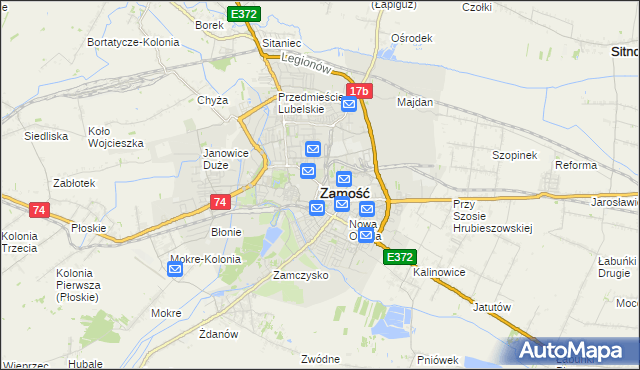 mapa Zamościa, Zamość na mapie Targeo