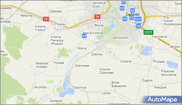 mapa Żdanów gmina Zamość, Żdanów gmina Zamość na mapie Targeo
