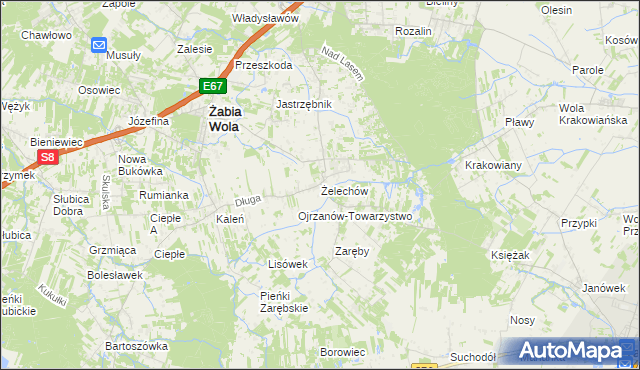 mapa Żelechów gmina Żabia Wola, Żelechów gmina Żabia Wola na mapie Targeo