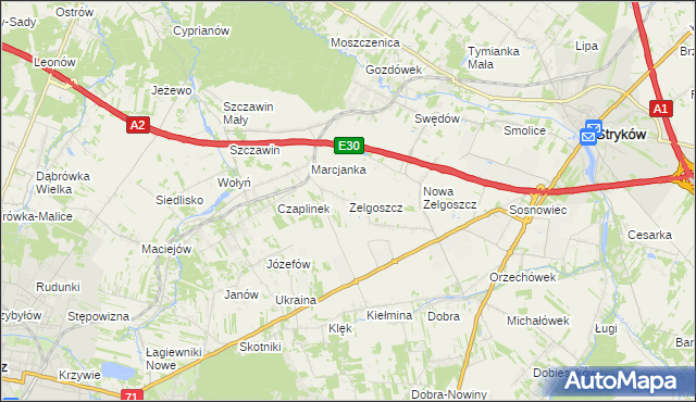 mapa Zelgoszcz gmina Stryków, Zelgoszcz gmina Stryków na mapie Targeo