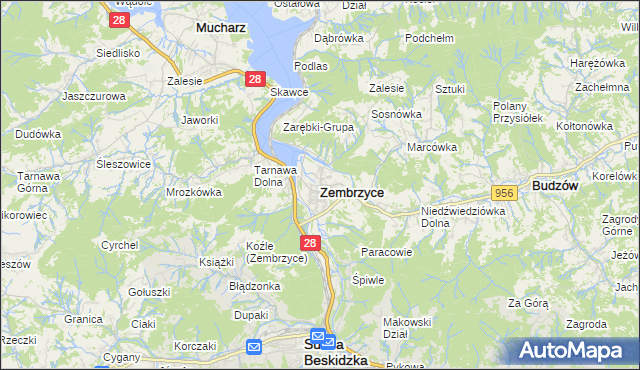 mapa Zembrzyce, Zembrzyce na mapie Targeo