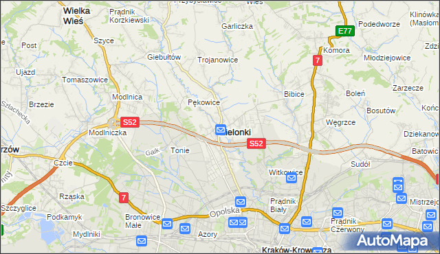 mapa Zielonki powiat krakowski, Zielonki powiat krakowski na mapie Targeo