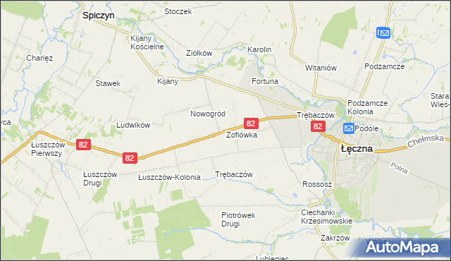 mapa Zofiówka gmina Łęczna, Zofiówka gmina Łęczna na mapie Targeo