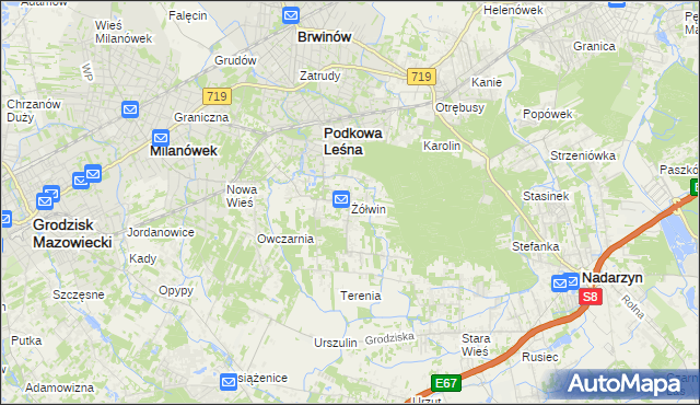 mapa Żółwin gmina Brwinów, Żółwin gmina Brwinów na mapie Targeo