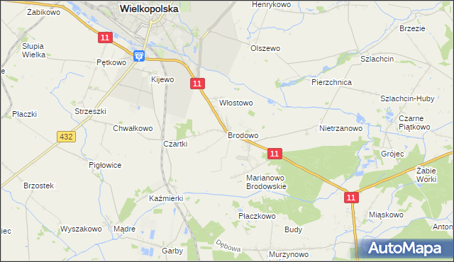 mapa Brodowo gmina Środa Wielkopolska, Brodowo gmina Środa Wielkopolska na mapie Targeo