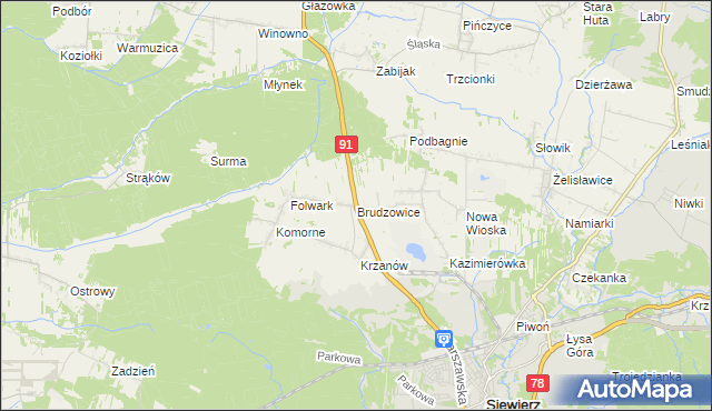 mapa Brudzowice, Brudzowice na mapie Targeo