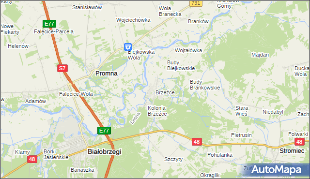 mapa Brzeźce gmina Białobrzegi, Brzeźce gmina Białobrzegi na mapie Targeo