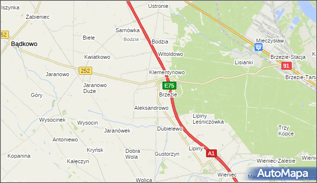 mapa Brzezie gmina Brześć Kujawski, Brzezie gmina Brześć Kujawski na mapie Targeo