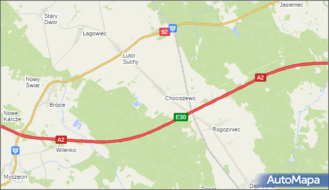 mapa Chociszewo gmina Trzciel, Chociszewo gmina Trzciel na mapie Targeo