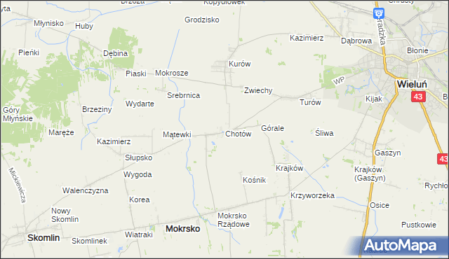 mapa Chotów gmina Mokrsko, Chotów gmina Mokrsko na mapie Targeo