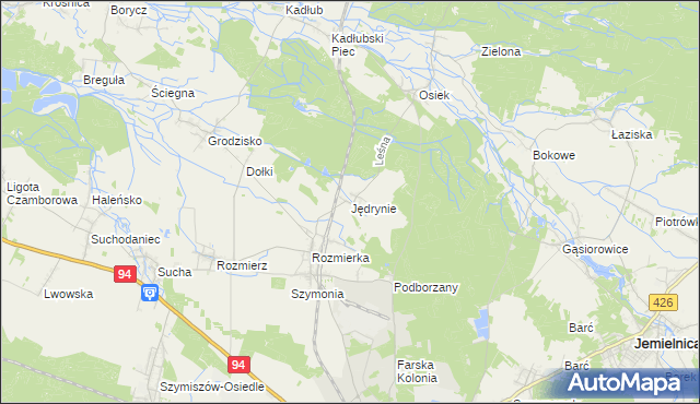 mapa Jędrynie, Jędrynie na mapie Targeo