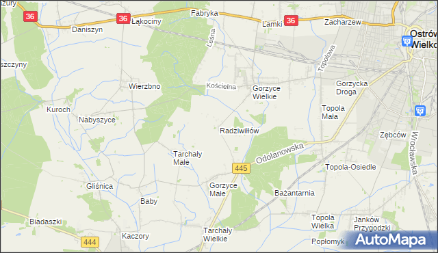 mapa Radziwiłłów gmina Ostrów Wielkopolski, Radziwiłłów gmina Ostrów Wielkopolski na mapie Targeo