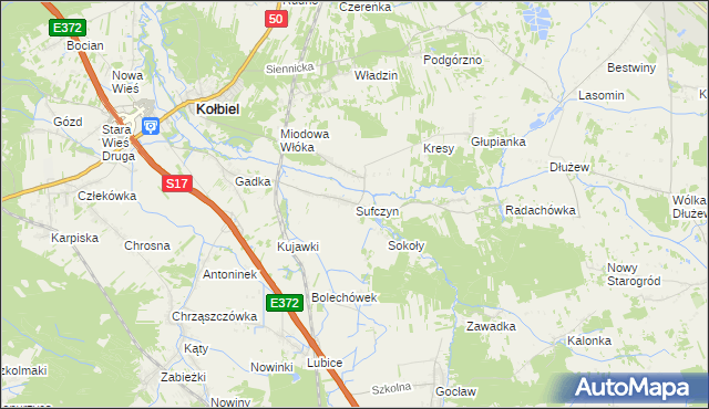 mapa Sufczyn gmina Kołbiel, Sufczyn gmina Kołbiel na mapie Targeo