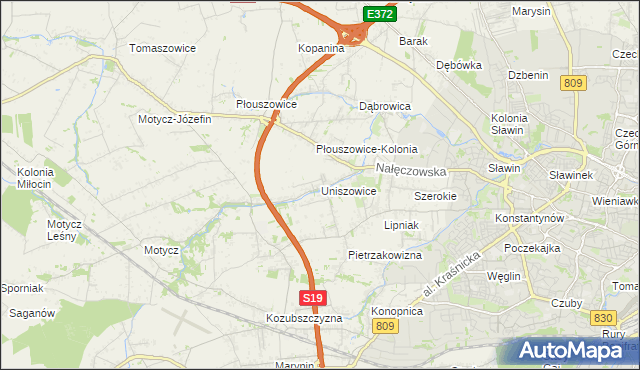 mapa Uniszowice, Uniszowice na mapie Targeo