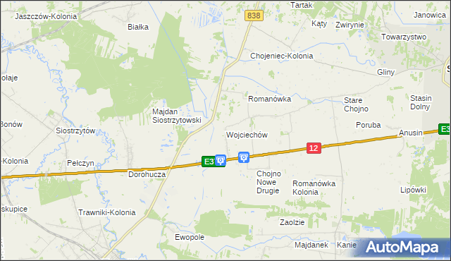 mapa Wojciechów gmina Siedliszcze, Wojciechów gmina Siedliszcze na mapie Targeo