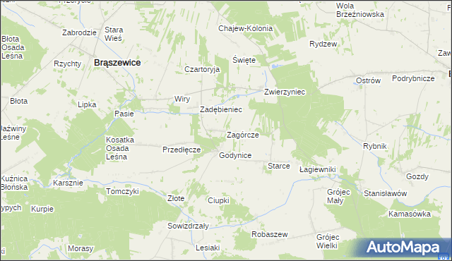 mapa Zagórcze gmina Brąszewice, Zagórcze gmina Brąszewice na mapie Targeo