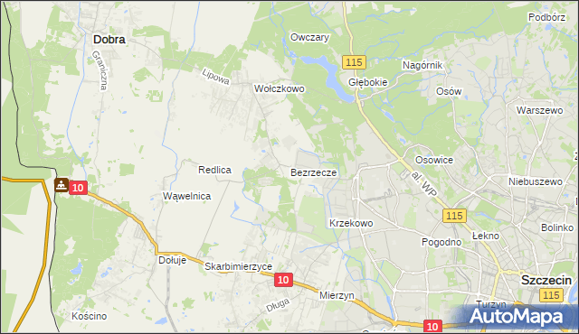 mapa Bezrzecze, Bezrzecze na mapie Targeo