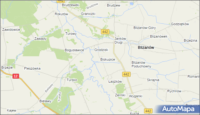 mapa Biskupice gmina Blizanów, Biskupice gmina Blizanów na mapie Targeo