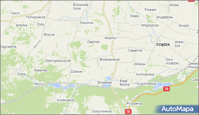 mapa Bodziejowice, Bodziejowice na mapie Targeo