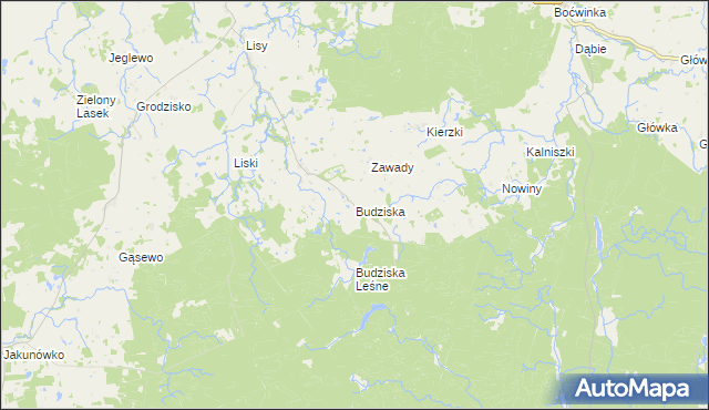 mapa Budziska gmina Banie Mazurskie, Budziska gmina Banie Mazurskie na mapie Targeo