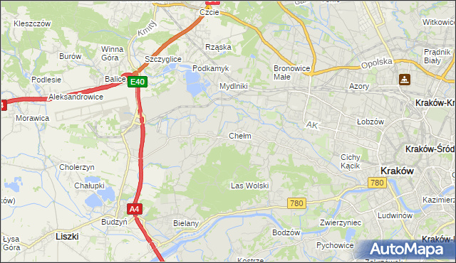 mapa Chełm gmina Kraków, Chełm gmina Kraków na mapie Targeo
