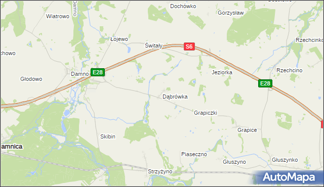 mapa Dąbrówka gmina Damnica, Dąbrówka gmina Damnica na mapie Targeo