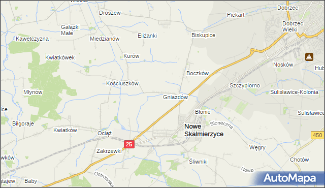 mapa Gniazdów gmina Nowe Skalmierzyce, Gniazdów gmina Nowe Skalmierzyce na mapie Targeo