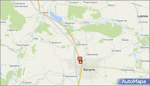 mapa Gołkowice gmina Byczyna, Gołkowice gmina Byczyna na mapie Targeo