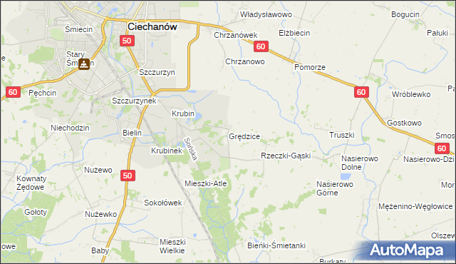 mapa Grędzice gmina Ciechanów, Grędzice gmina Ciechanów na mapie Targeo