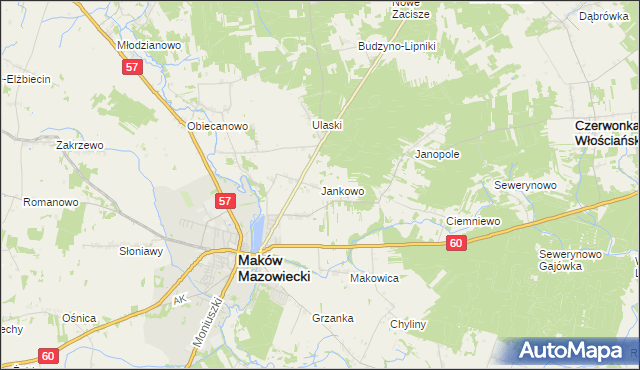 mapa Jankowo gmina Czerwonka, Jankowo gmina Czerwonka na mapie Targeo